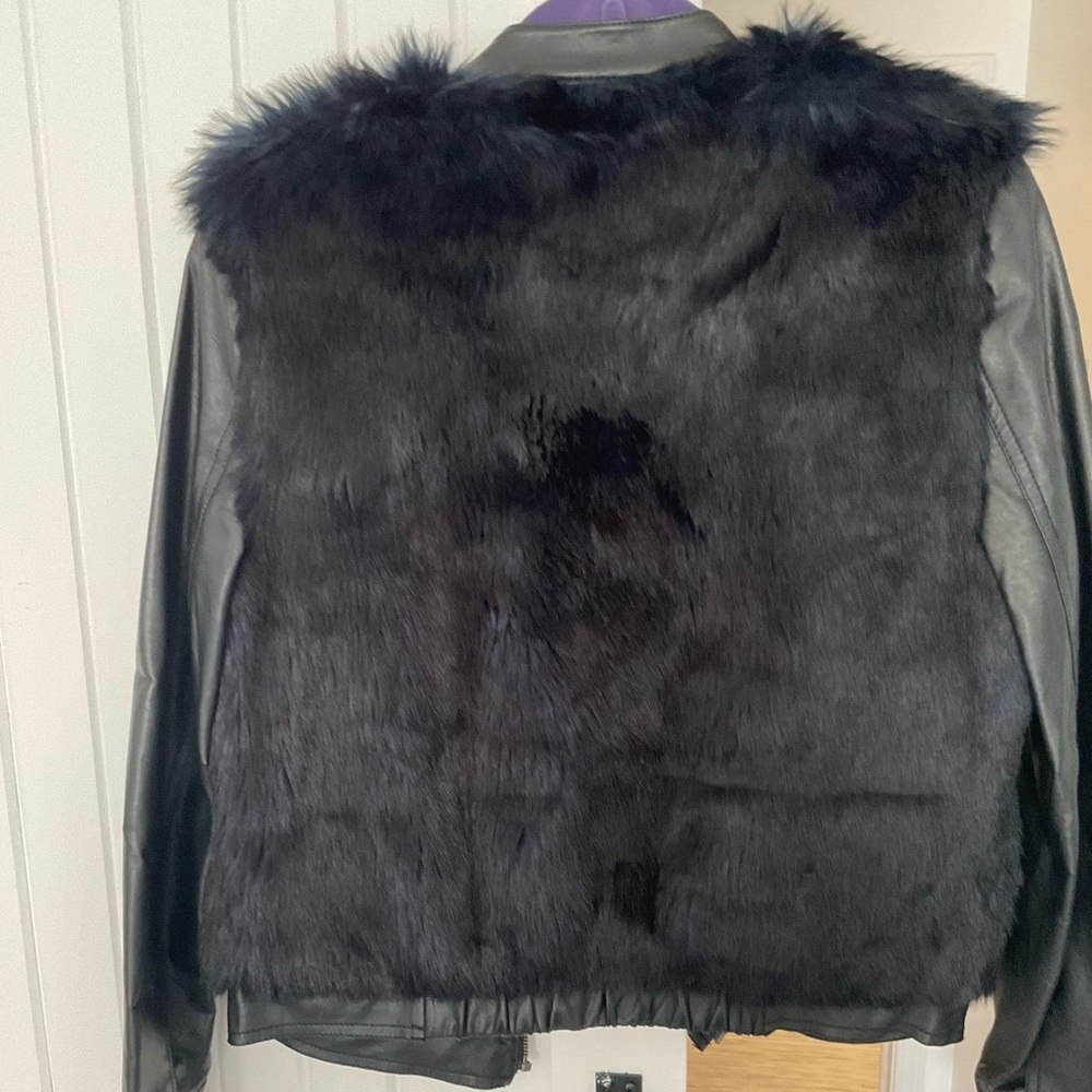 DKNY Black Leather Jacket with Faux Fur